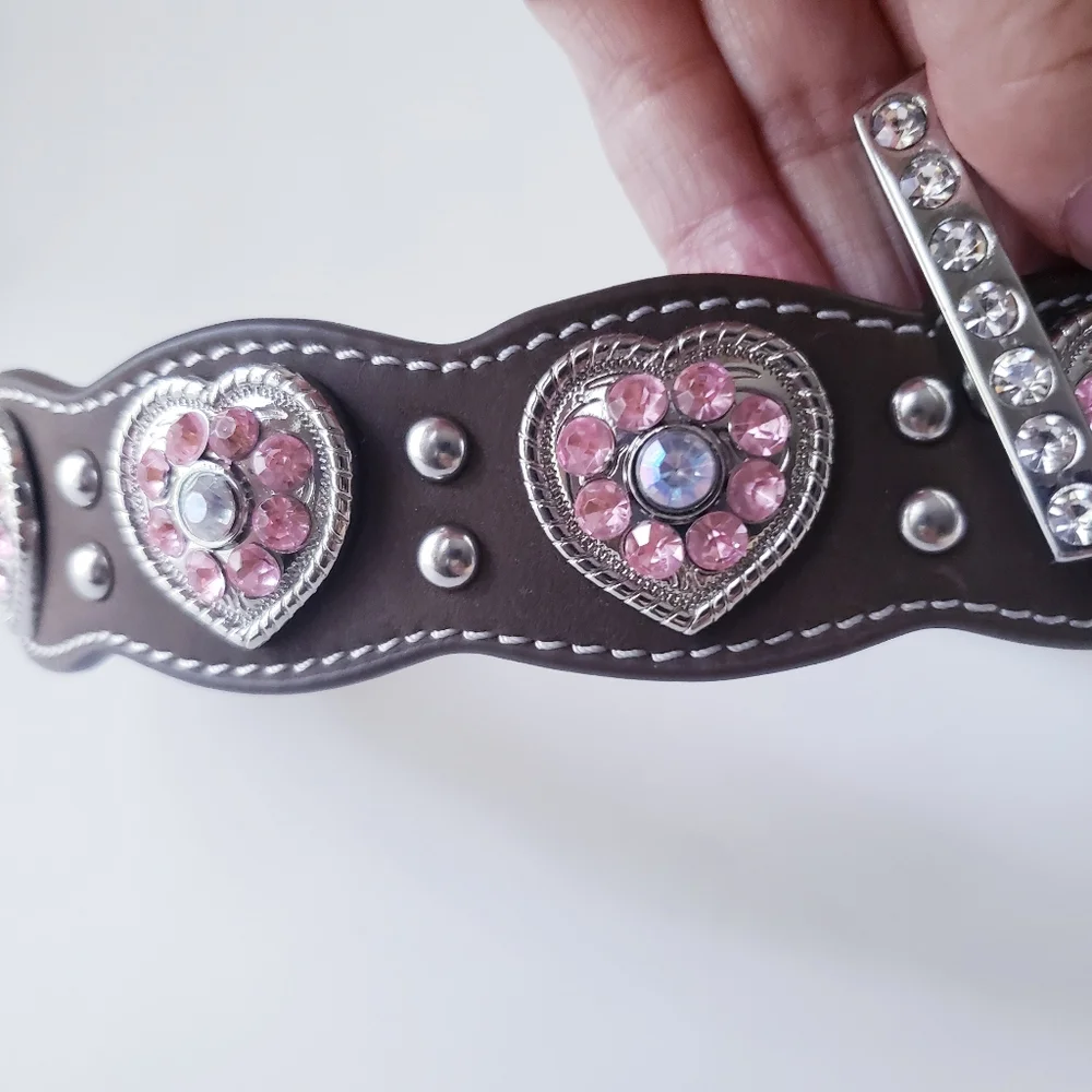 Nocona Belt Co Pink Rhinestone Heart Belt